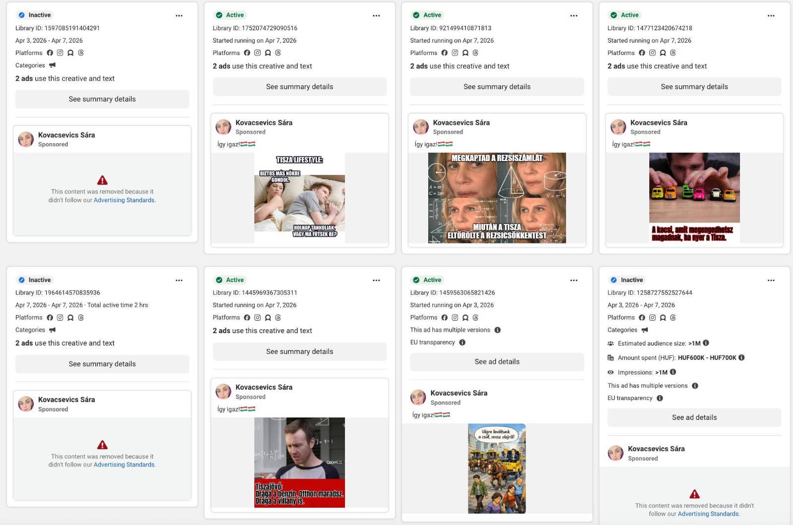 Част от меметата срещу партия Тиса